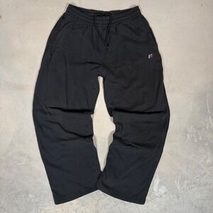 Russell Athletic Mens Black Fleece Sweatpants Size Large Baggy 2000's